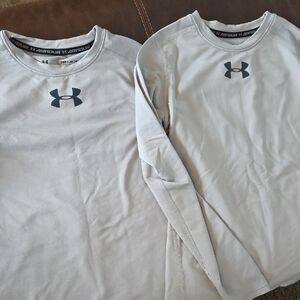 Cold Gear, Under Armour Unisex Light Gray Long Sleeve, Sz YMD, Set Of 2